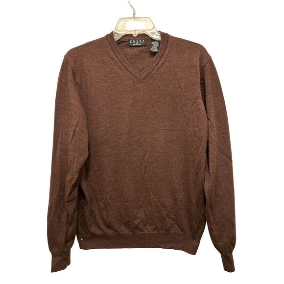 Men's Large Made in Italy Valda Merino Wool Brown V-Neck Sweater - Picture 1 of 8
